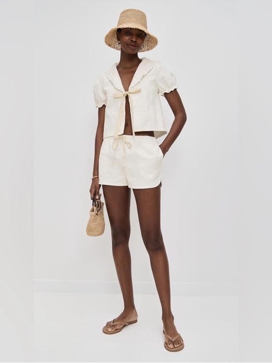 Caroline Constas Pants - Caroline Constas Set Eyelet Denim Matching Shorts & Puff Sleeve Top NWT Small